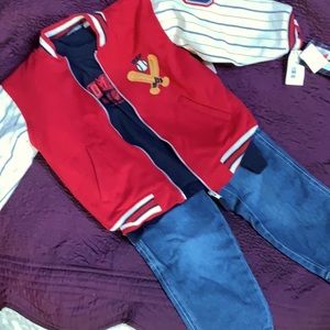 Varsity jacket with jeans and T-shirt